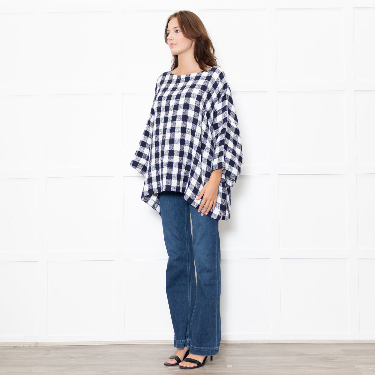Eskander Navy White Check Textured Fabric Oversized Top