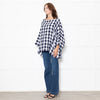 Eskander Navy White Check Textured Fabric Oversized Top