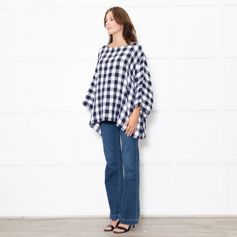 Eskander Navy White Check Textured Fabric Oversized Top