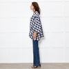Eskander Navy White Check Textured Fabric Oversized Top
