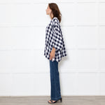 Eskander Navy White Check Textured Fabric Oversized Top