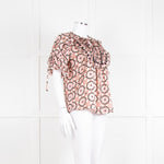 Kate Spade Peach Brown Gold Frill Trim Top