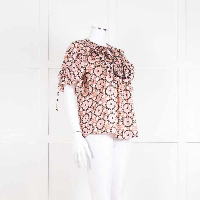 Kate Spade Peach Brown Gold Frill Trim Top