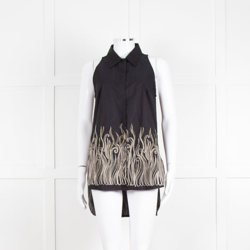 Rochas Black Sleeveless Embroidered Shirt