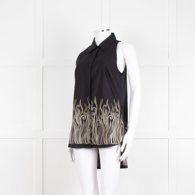 Rochas Black Sleeveless Embroidered Shirt