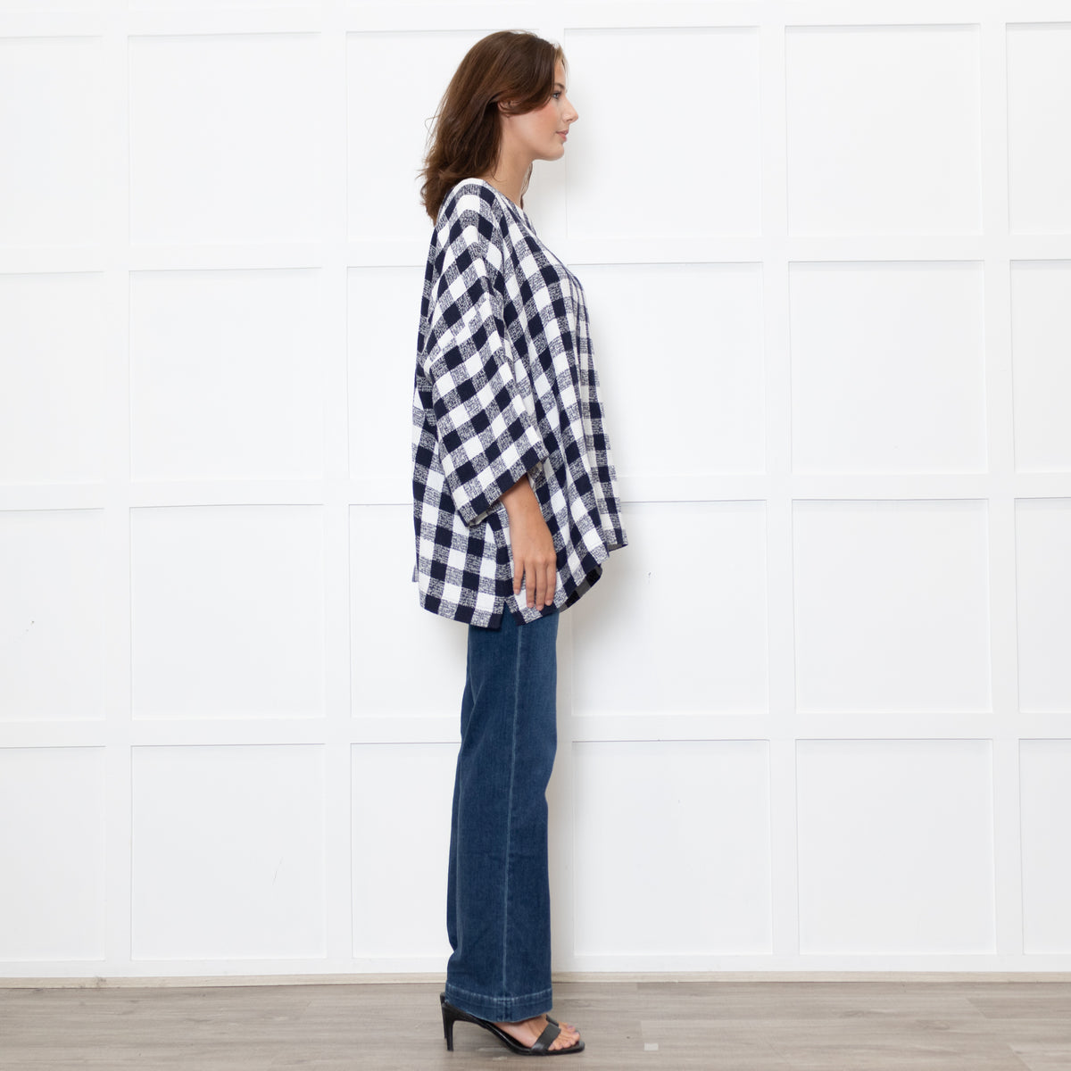 Eskander Navy White Check Textured Fabric Oversized Top