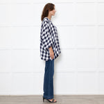 Eskander Navy White Check Textured Fabric Oversized Top