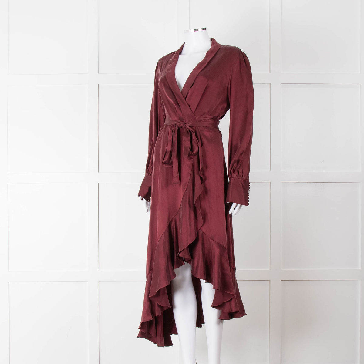 Zimmermann Burgundy Silk Wrap Dress