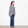 Eskander Navy White Check Textured Fabric Oversized Top