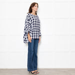 Eskander Navy White Check Textured Fabric Oversized Top