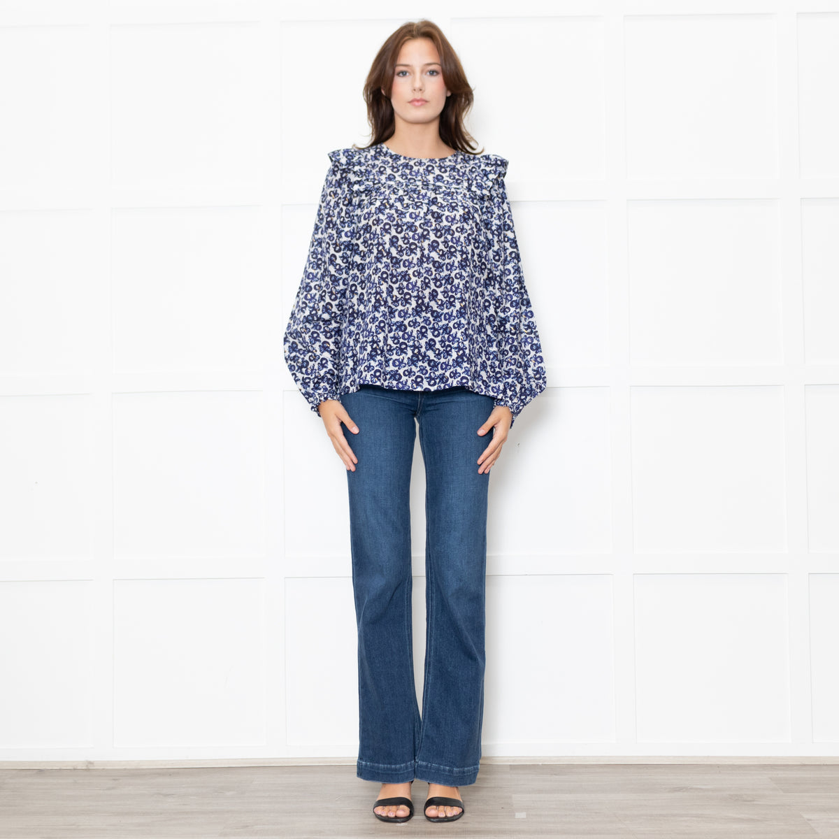 Munthe White Blue Silk Blend Top