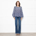 Munthe White Blue Silk Blend Top