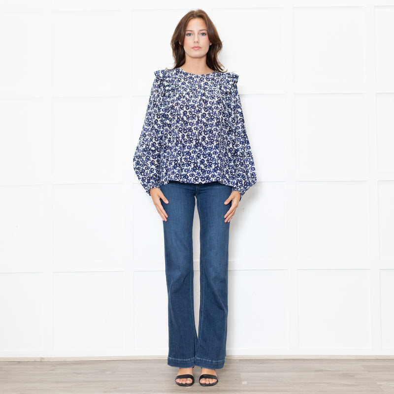Munthe White Blue Silk Blend Top