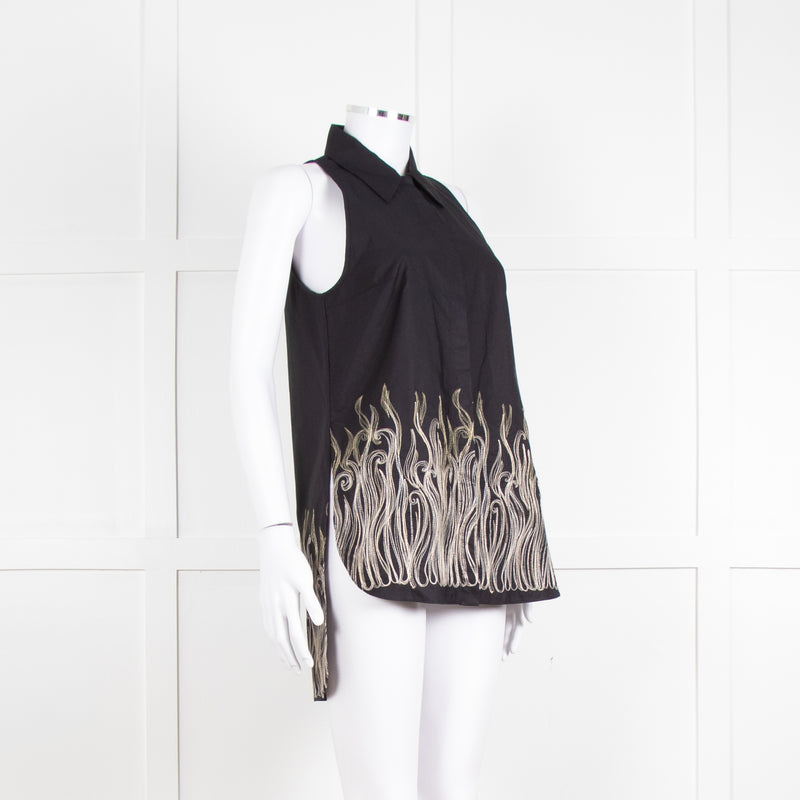 Rochas Black Sleeveless Embroidered Shirt