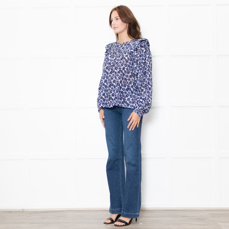 Munthe White Blue Silk Blend Top