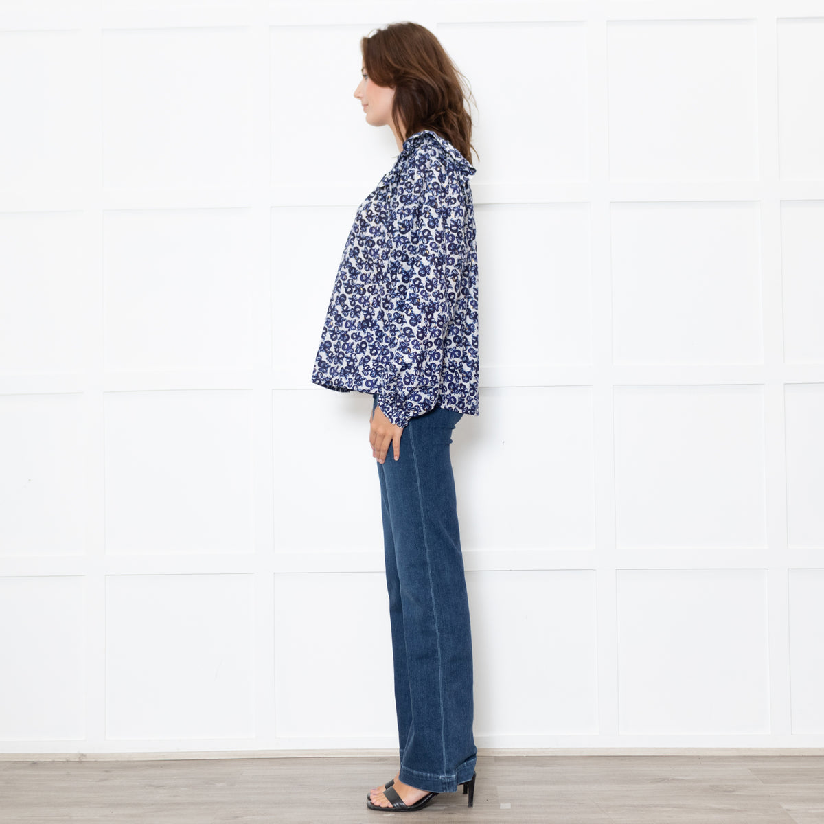 Munthe White Blue Silk Blend Top