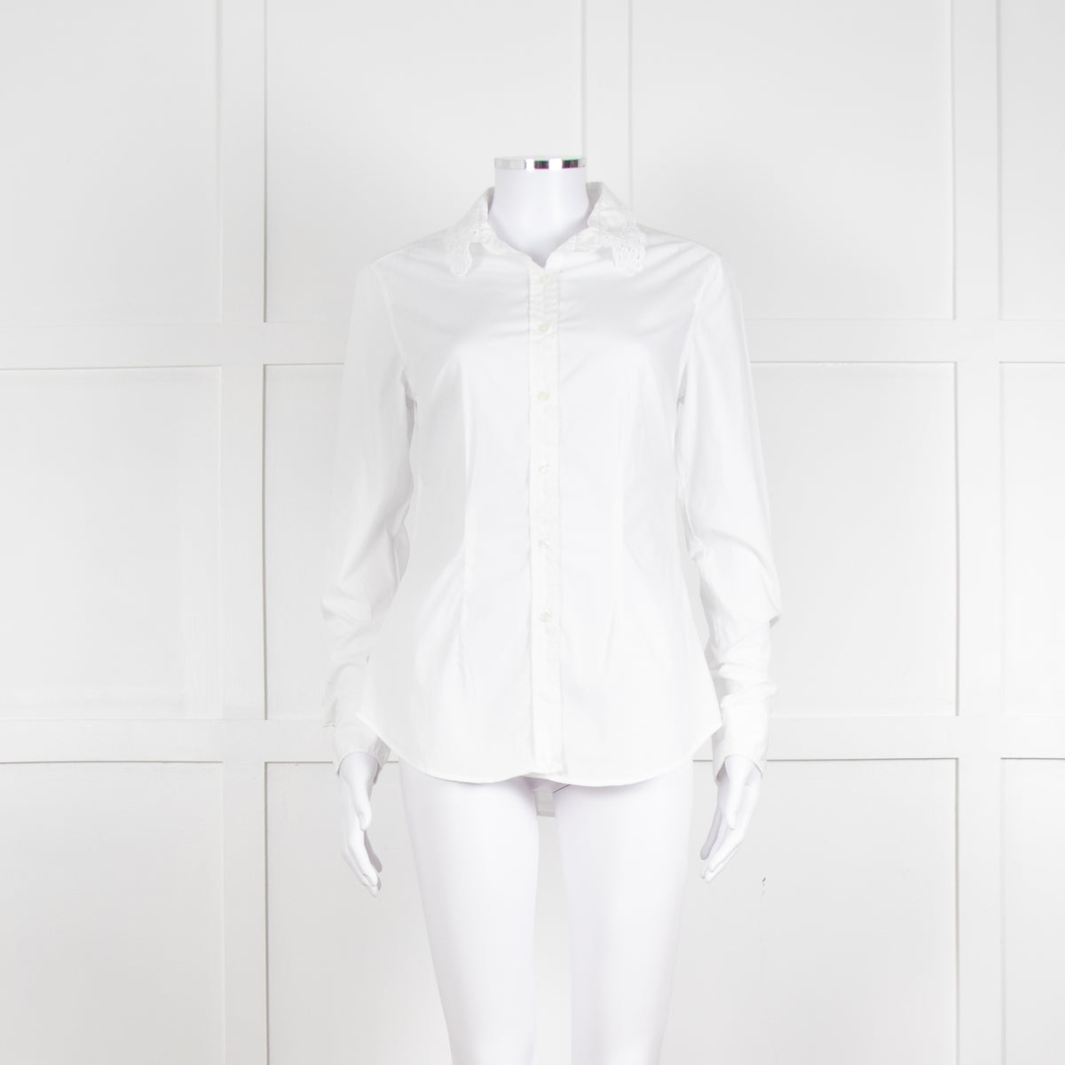 0039 Italy White Cotton Lace Trim Collar Shirt