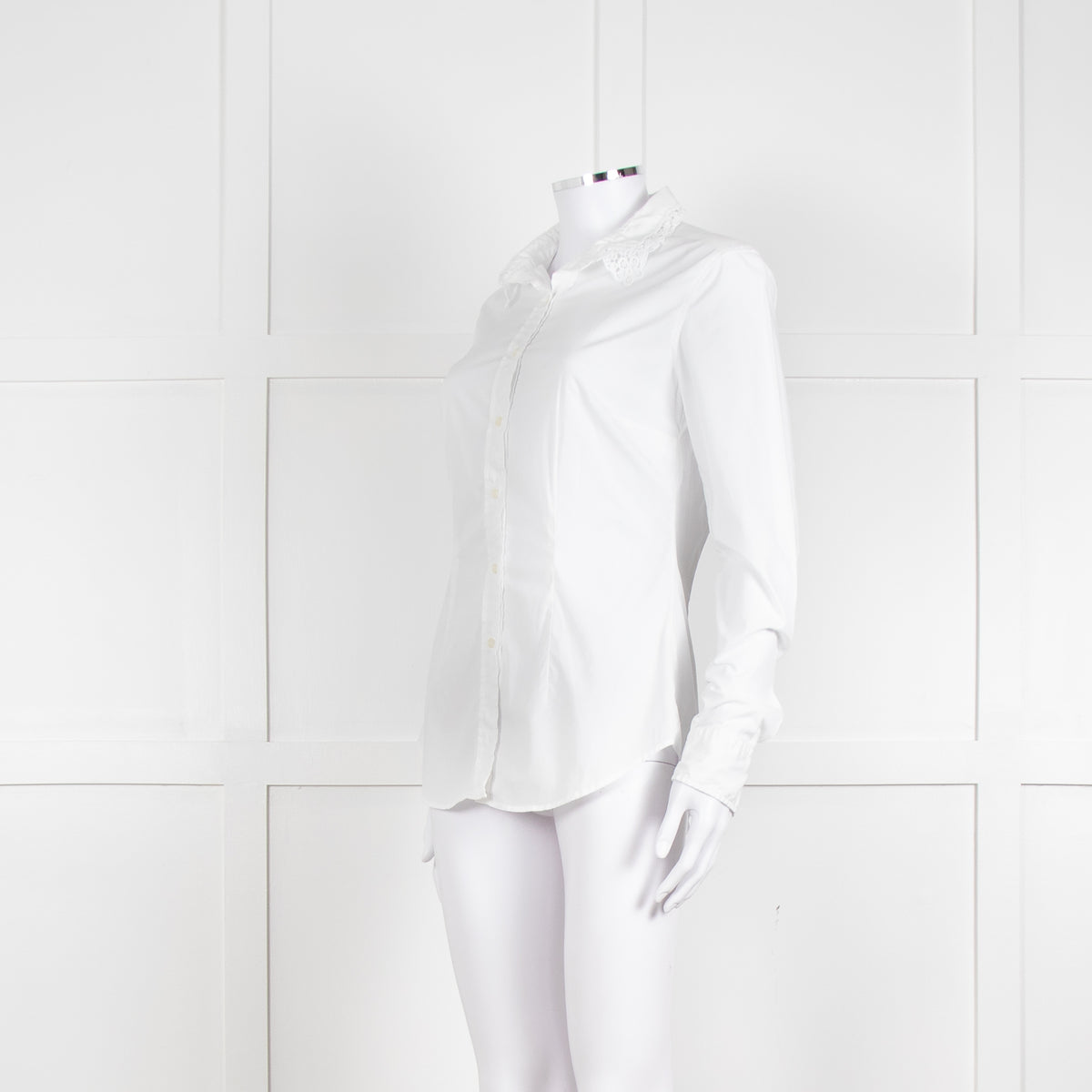 0039 Italy White Cotton Lace Trim Collar Shirt