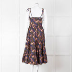 Ulla Johnson Brown Peach Blue Cotton Tribal Print Sleeveless Dress