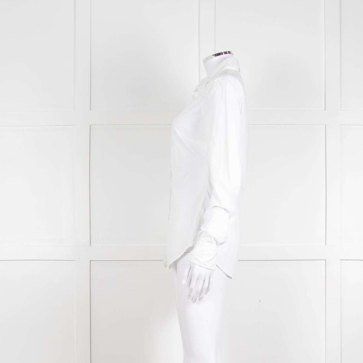 0039 Italy White Cotton Lace Trim Collar Shirt