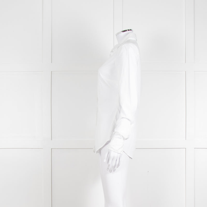 0039 Italy White Cotton Lace Trim Collar Shirt