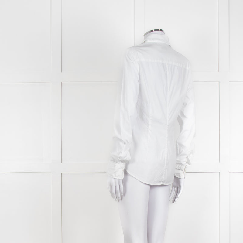 0039 Italy White Cotton Lace Trim Collar Shirt