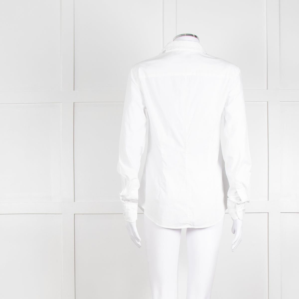 0039 Italy White Cotton Lace Trim Collar Shirt