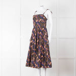 Ulla Johnson Brown Peach Blue Cotton Tribal Print Sleeveless Dress