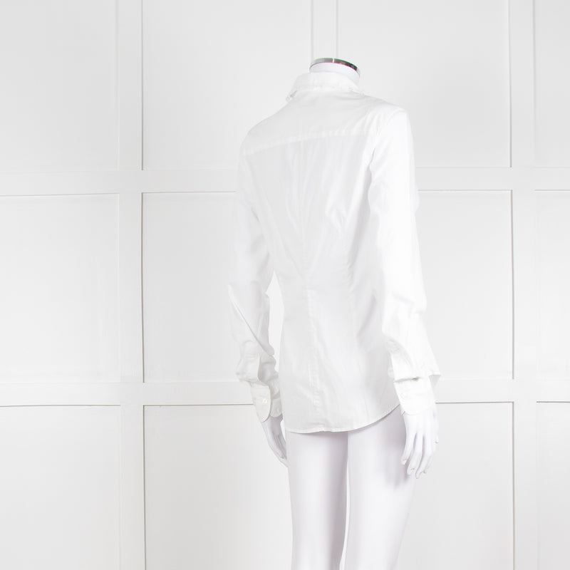 0039 Italy White Cotton Lace Trim Collar Shirt