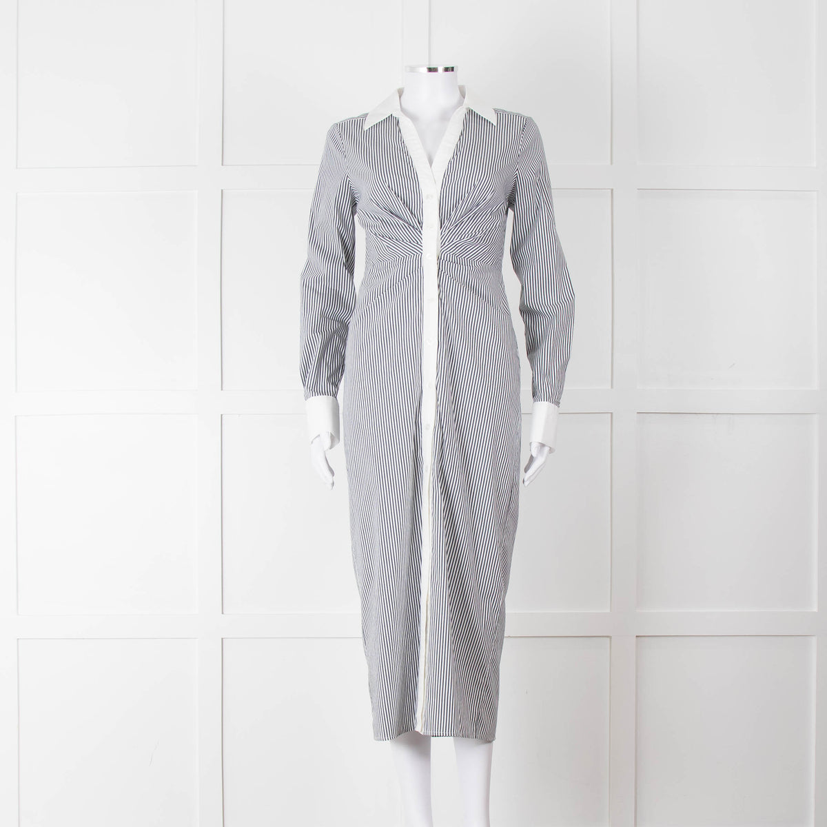 Veronica Beard White Grey Striped Long Shirt Dress