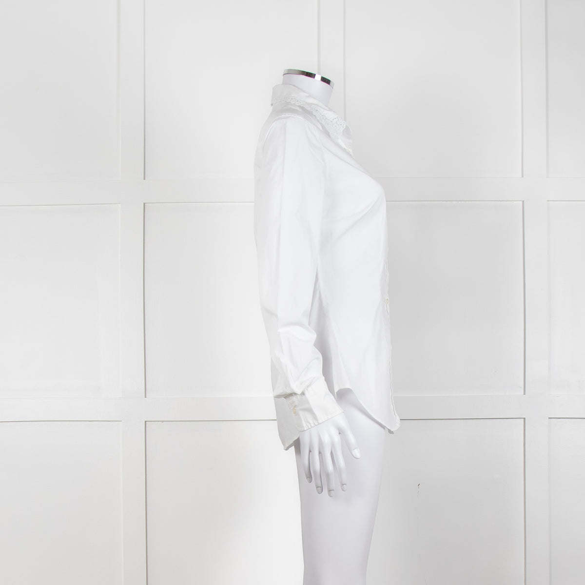 0039 Italy White Cotton Lace Trim Collar Shirt