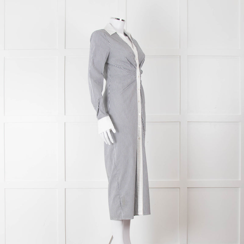 Veronica Beard White Grey Striped Long Shirt Dress