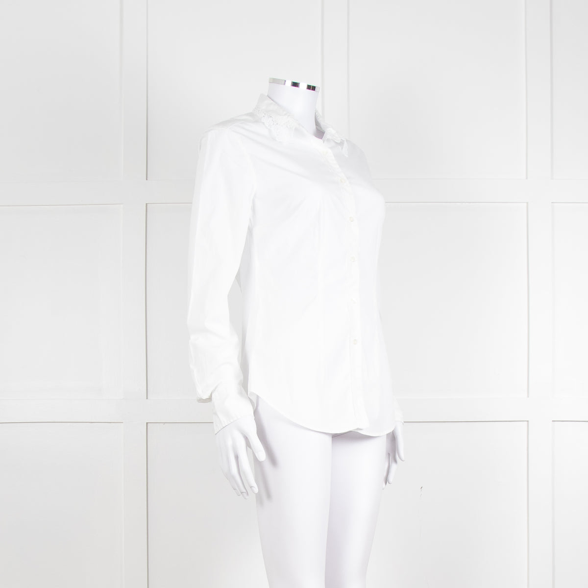 0039 Italy White Cotton Lace Trim Collar Shirt