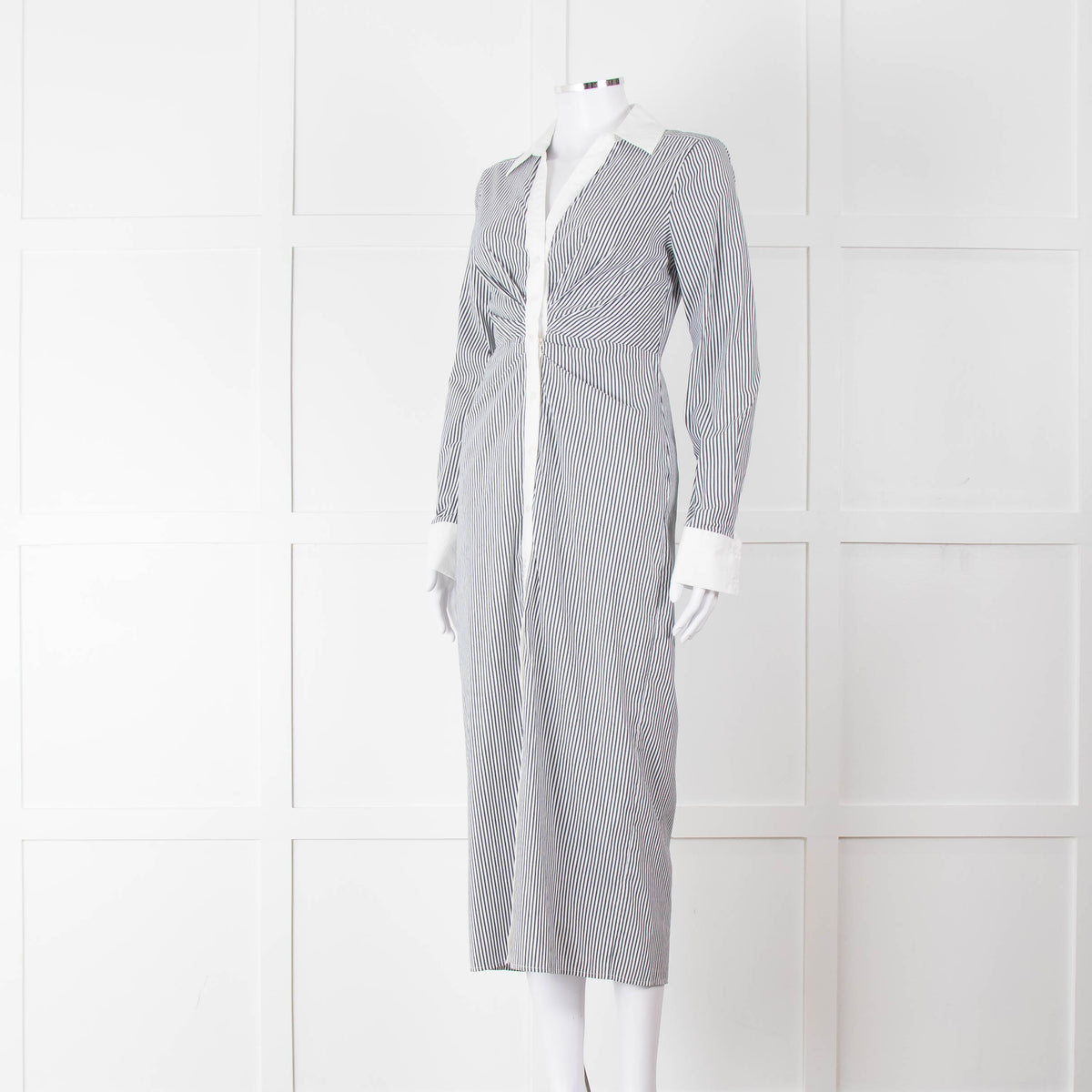 Veronica Beard White Grey Striped Long Shirt Dress