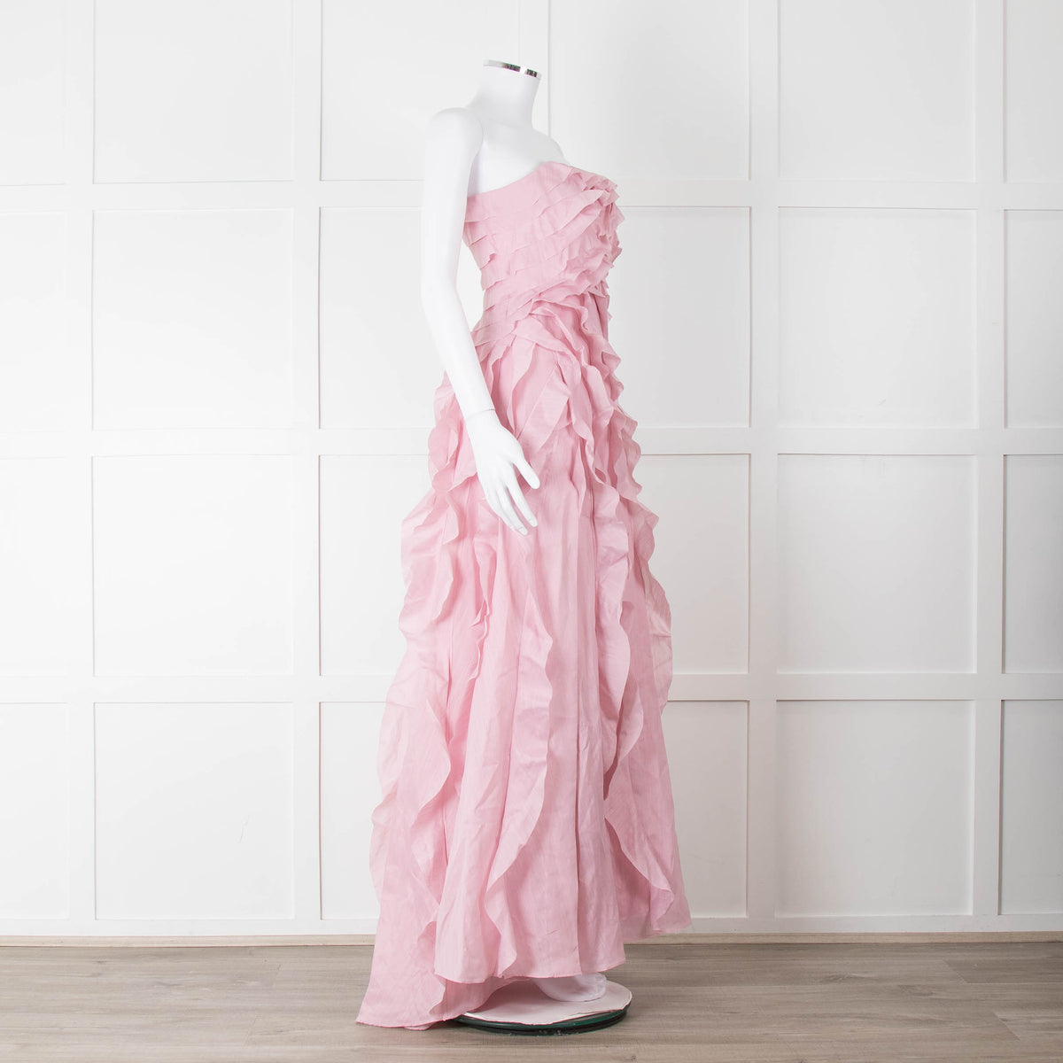 Aje Pale Pink Strapless Frill Maxi Dress