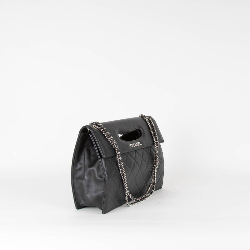 Chanel Black Quilted Lambskin Frame Clutch with Chain Strap