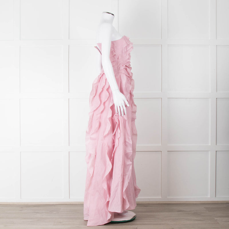 Aje Pale Pink Strapless Frill Maxi Dress