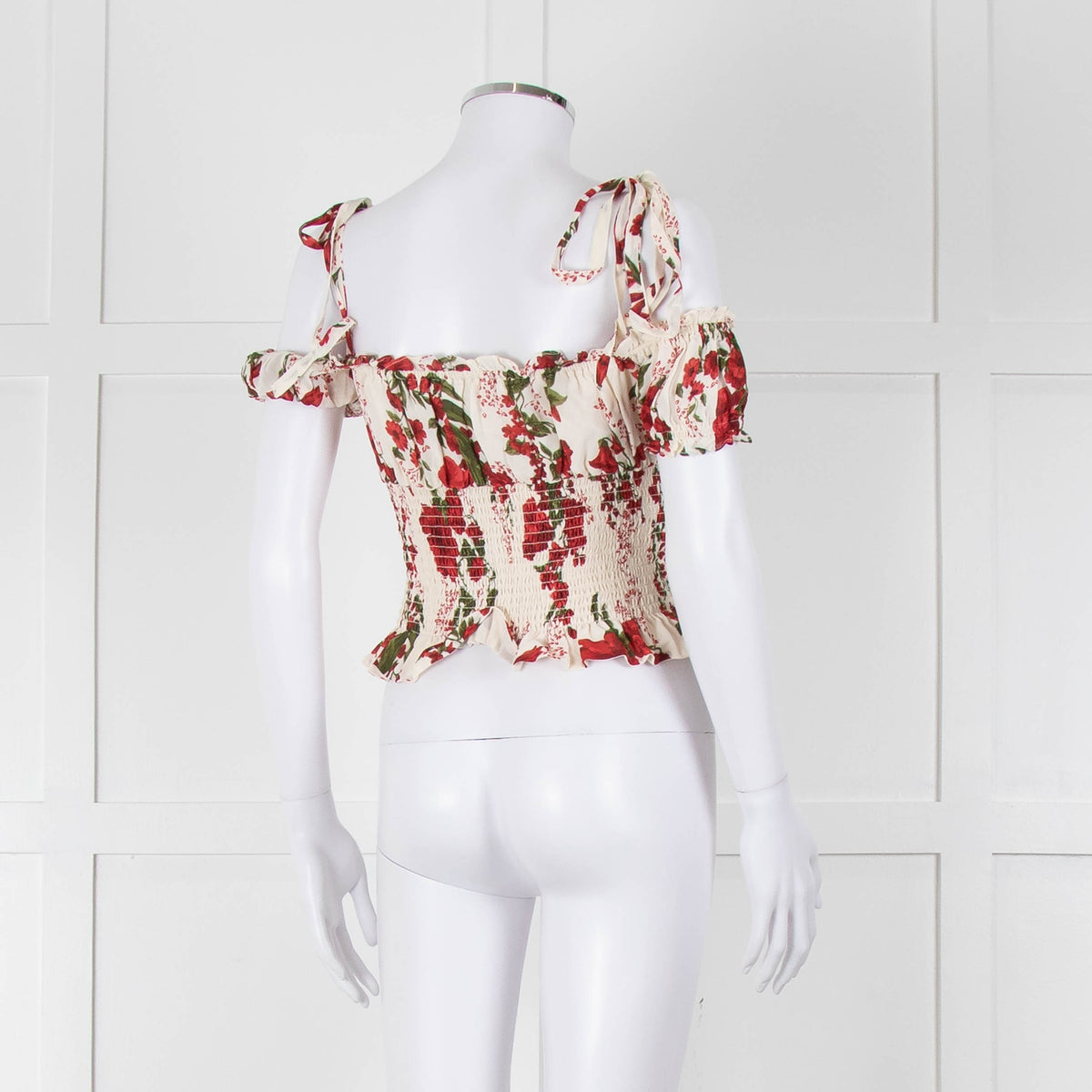 Reformation Cream Red Floral Cropped Elasticated Waist Top