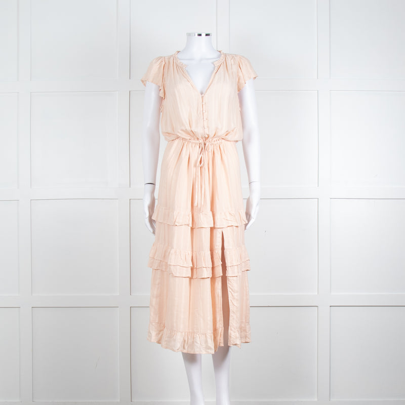 Paige Pale Pink Peach Ruffle Tiered Cap Sleeved Long Dress