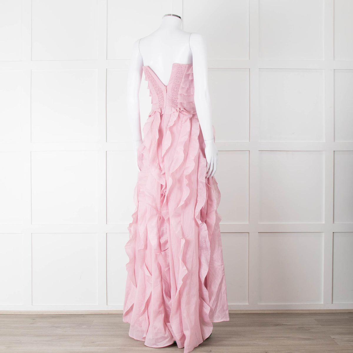 Aje Pale Pink Strapless Frill Maxi Dress