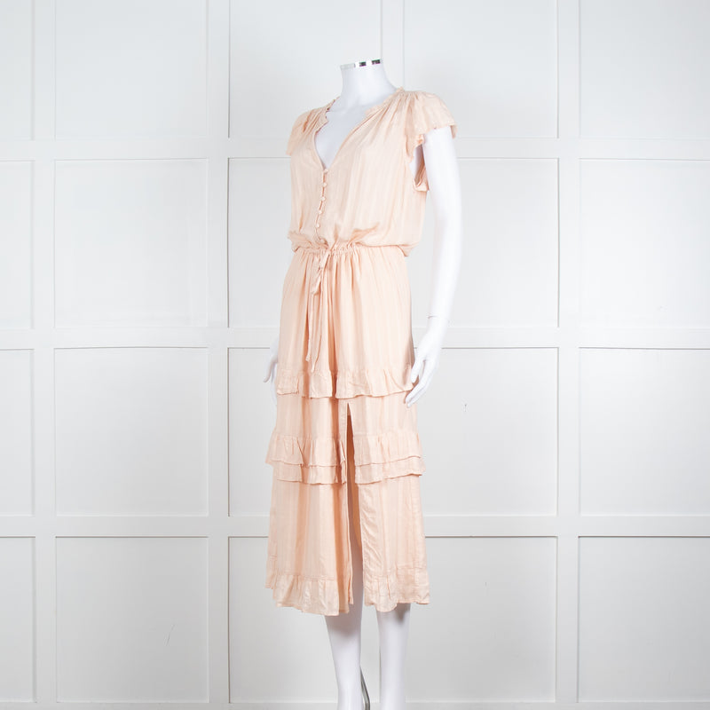 Paige Pale Pink Peach Ruffle Tiered Cap Sleeved Long Dress
