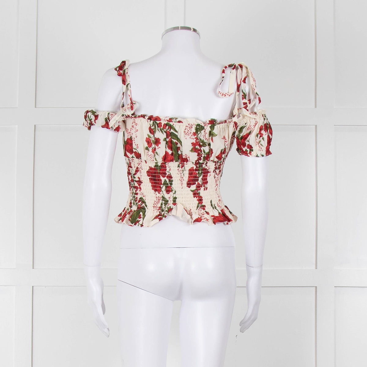 Reformation Cream Red Floral Cropped Elasticated Waist Top