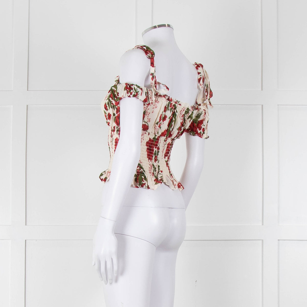 Reformation Cream Red Floral Cropped Elasticated Waist Top