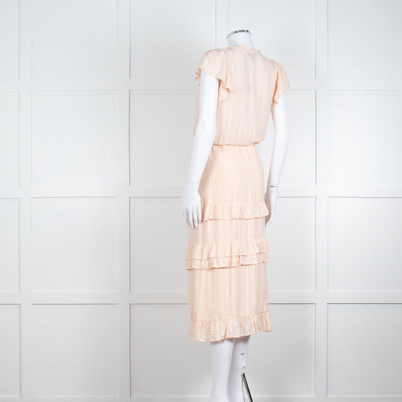 Paige Pale Pink Peach Ruffle Tiered Cap Sleeved Long Dress