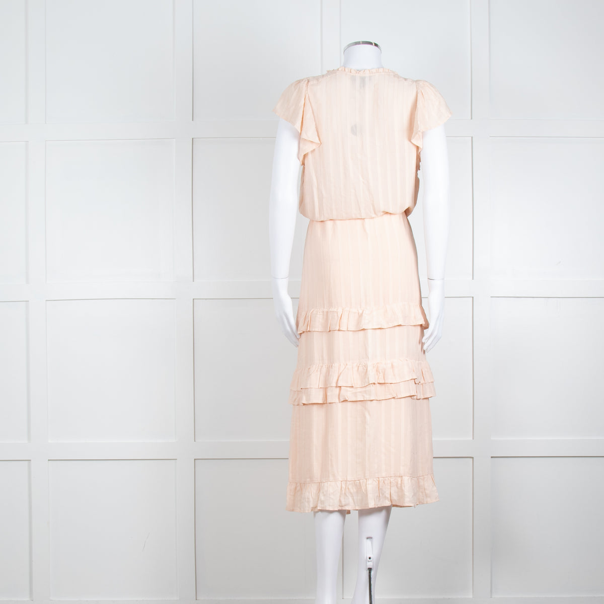 Paige Pale Pink Peach Ruffle Tiered Cap Sleeved Long Dress