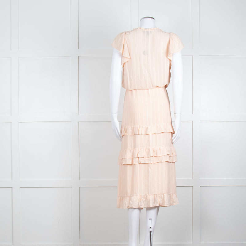 Paige Pale Pink Peach Ruffle Tiered Cap Sleeved Long Dress