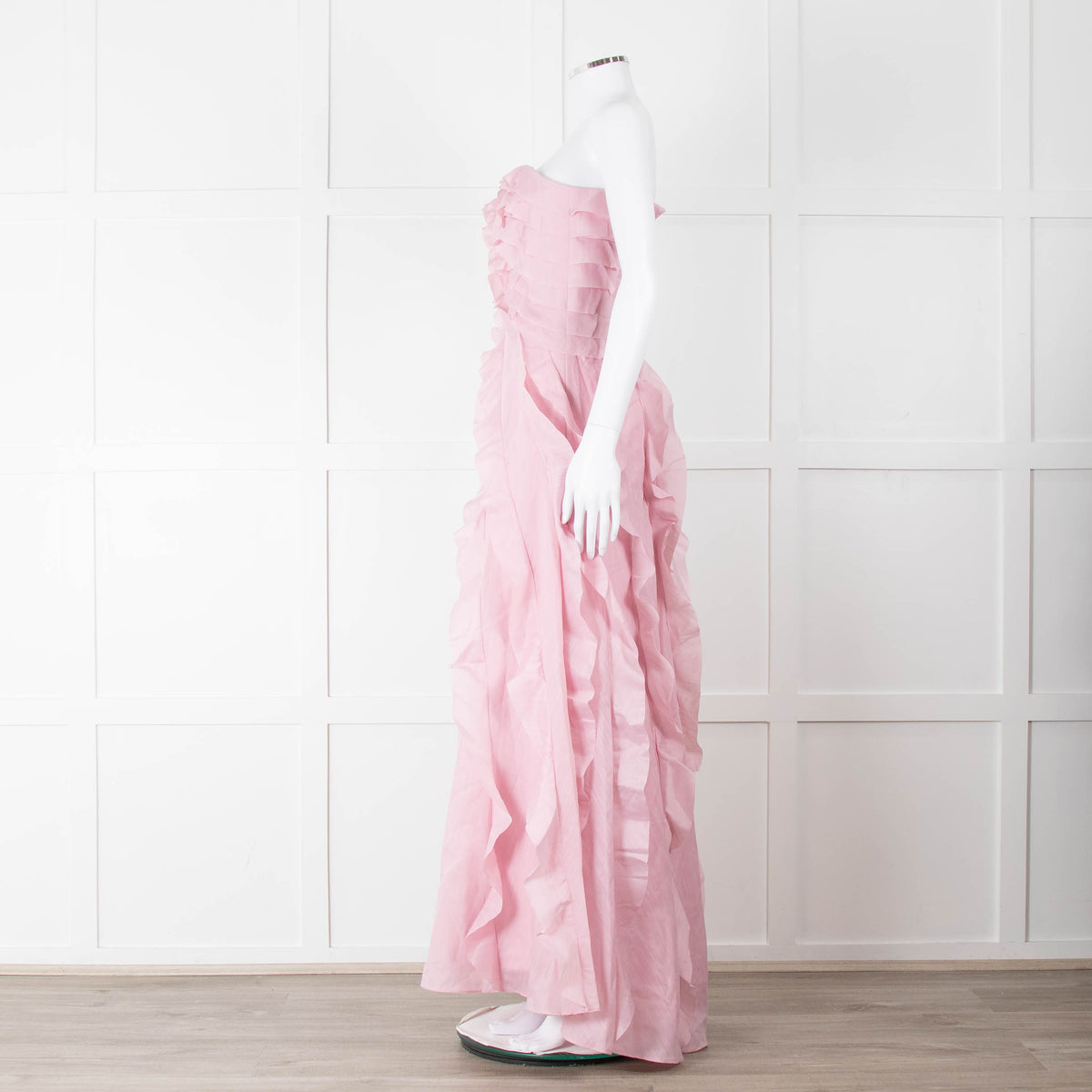 Aje Pale Pink Strapless Frill Maxi Dress