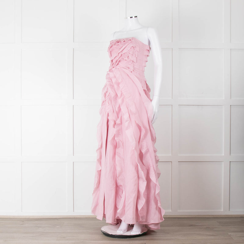 Aje Pale Pink Strapless Frill Maxi Dress