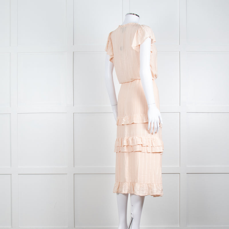 Paige Pale Pink Peach Ruffle Tiered Cap Sleeved Long Dress