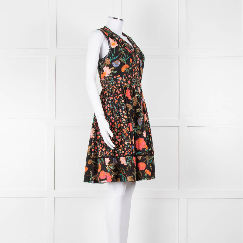 Kate Spade Black Coral Blue Green Floral Sleeveless Dress